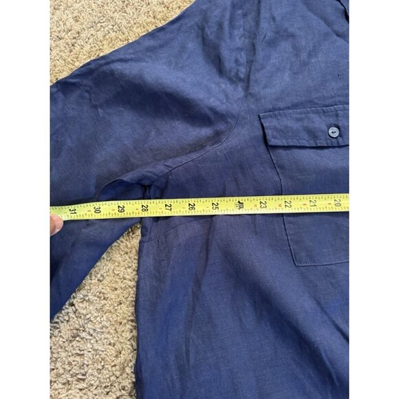 INC 100% Linen Blouse Top Navy Roll Tab Sleeves Front Knot Casual Minimalist 4X - Picture 6 of 8